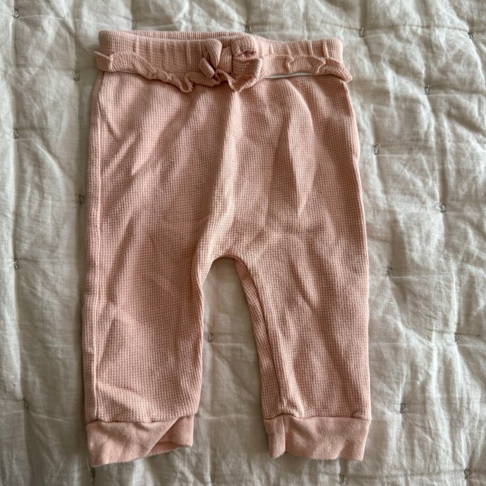 Rabbit + Bear Pink Baby Pants Waffle Knit Ruffle Bow Leggings Girl 0-3 Months